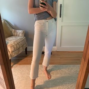 Zara Cropped Kick Flare White Jeans